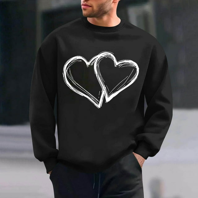 Ceisia Men's Regular-Fit Crew-Neck Double-Heart Hand-Drawn Printed Casual Sweatshirt Gift