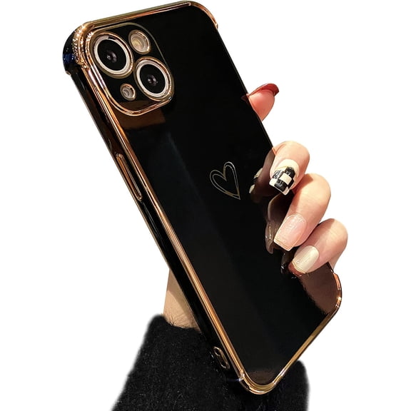 ZUKKASHAN Compatible with iPhone 14 Mini Case for Girls Women, Flexible Silicone Protective Phone Case with Cute Love Heart Pattern Gold Edging Shockproof Bumper Cover for iPhone iPhone 14 Mini