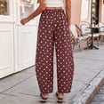 thumbnail image 5 of JFGHDG Womens Boho Polka Dot Cotton Linen Barrel Pants Wide Leg Palazzo Casual Elastic Waist Beach Vacation Trousers with Pockets Brown L, 5 of 7