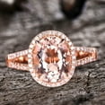 thumbnail image 2 of 10k Rose Gold Morganite Halo Engagement Ring With Diamond Moissanite 5.25 Carat 11x9mm Oval Split Shank Promise Band, 2 of 6