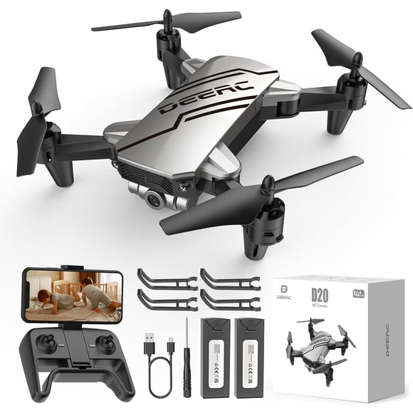 DEERC D20 Drone for Kids – 1080P HD FPV Camera | Voice & Gesture Control | One‑Key Start | Sliver | 20 Mins Flight (2 Batteries) | 3D Flips & Waypoints