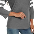 thumbnail image 5 of Womens Tops 3/4 Length Sleeve Striped Color Block V-Neck T Shirts Summer Fashion Comfy Casual Loose Fit Pullover Blouses Z002-Grey S, 5 of 5