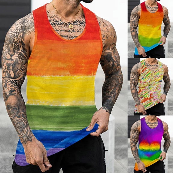 Mens Tank Tops Summer Tie Dye Beach Tank Tops Workout Gym Sleeveless Shirt Hawaiian Graphic Tank Top Men Vintage Beach Shirts