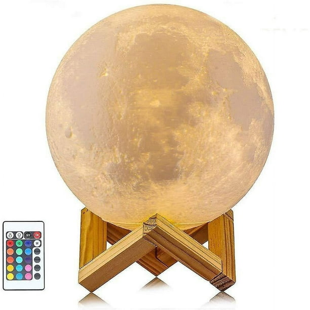Lámpara de luna YONGSHENG Luz de noche de luna Impresión 3D 16 colores CON soporte Y CONTROL REMOTO recargable por USB