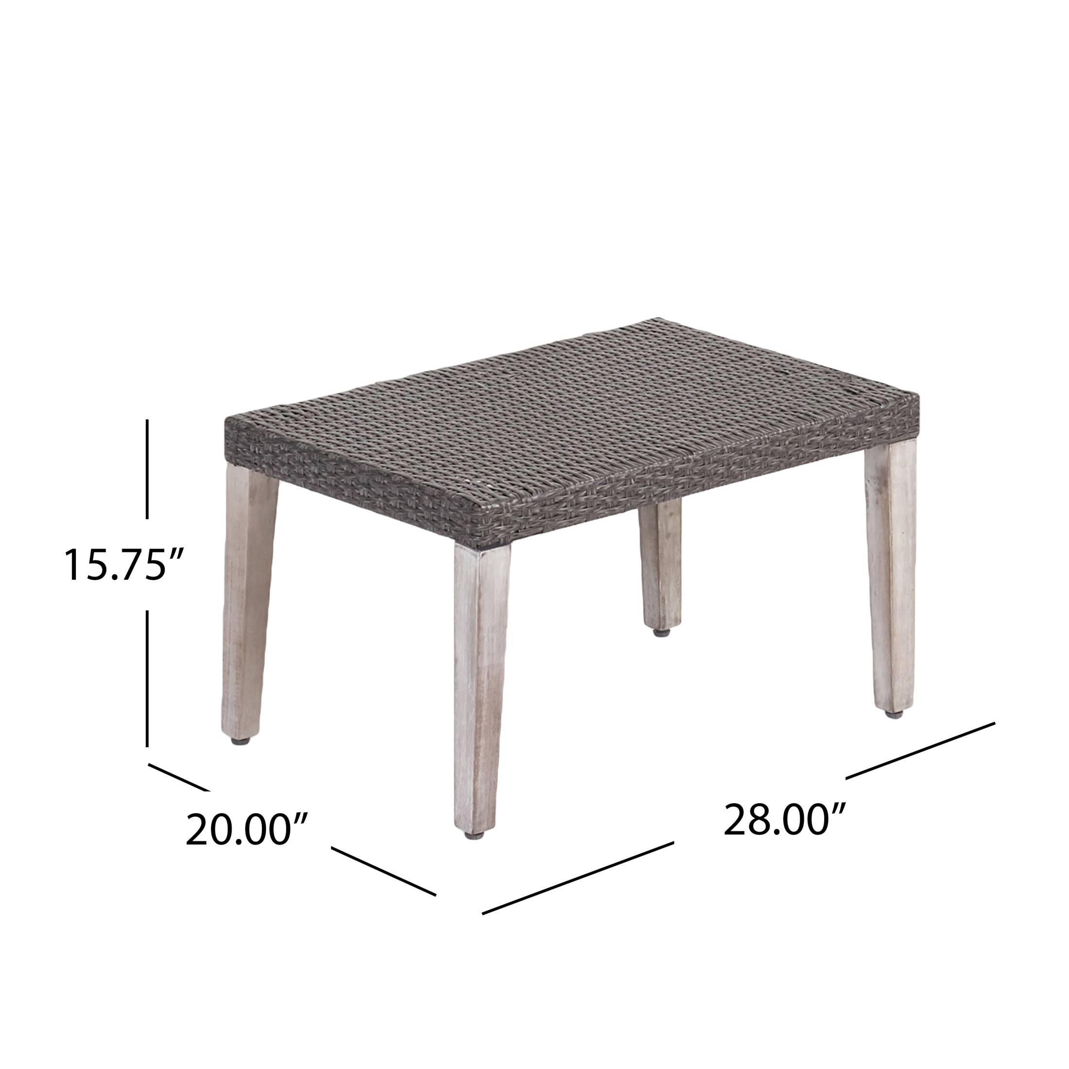 Sewell Wicker and Acacia Wood Outdoor Ottoman, Mixed Black, Weathered Gray