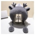thumbnail image 2 of Opvise Cute Furry Trim Antler Ears Decor Winter Hat Thickened Plush Warm Ear Woolen Hat Fashion Accessories Grey, 2 of 8