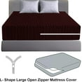thumbnail image 2 of 100% Egyptian Cotton L Shape Zipper Mattress Cover, 800 TC, 24 Inch Deep Pocket Twin XL Size (39x80), Stripe Wine, 2 of 6