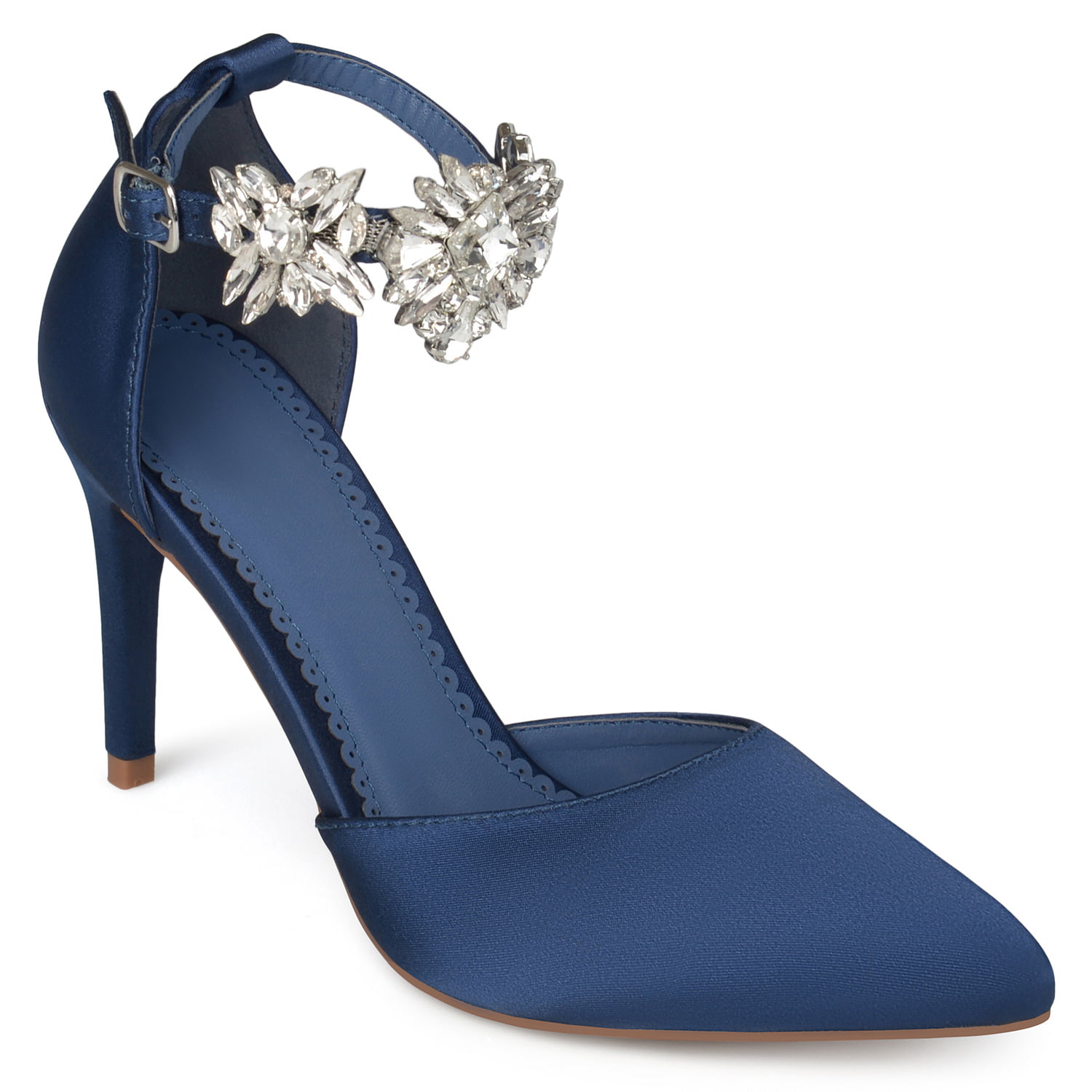 Women's Satin Pointed Toe Rhinestone Ankle Strap D'orsay Stiletto Heels ...