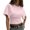 Pink, variant on HONHUZH Womens Summer Tops Crop V Neck Linen Short Sleeve Solid Color T-shirt Linen Style Top