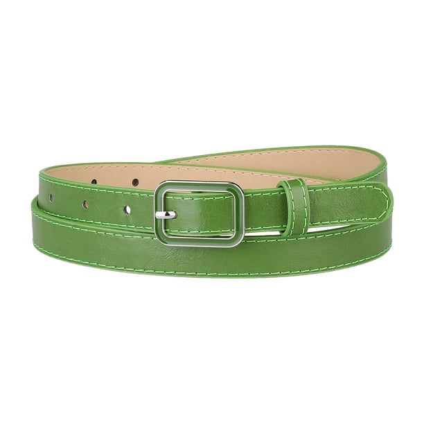 Cinturones de cintura fina para mujer Cinturón de cuero ajustado con hebilla rectangular para pantalones de vestir Verde Ajuste la cintura 78-95cm / 30.7-37.4