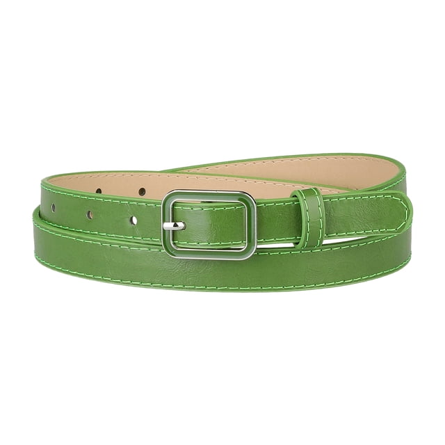 Cinturones de cintura fina para mujer Cinturón de cuero ajustado con hebilla rectangular para pantalones de vestir Verde Ajuste la cintura 78-95cm / 30.7-37.4