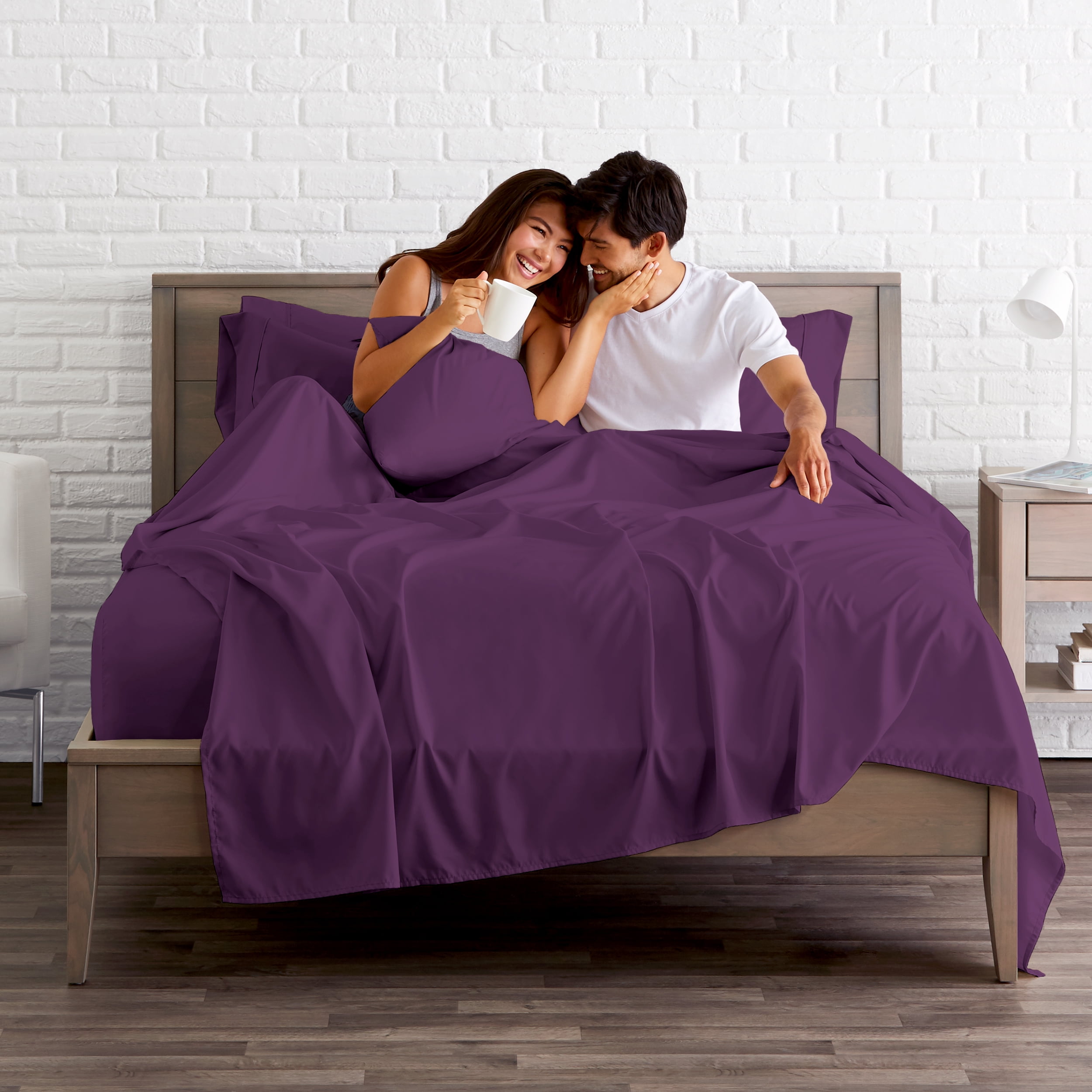 Bare Home 6 Piece Sheet Set, Microfiber, 2 Extra Pillowcases, Queen, Plum