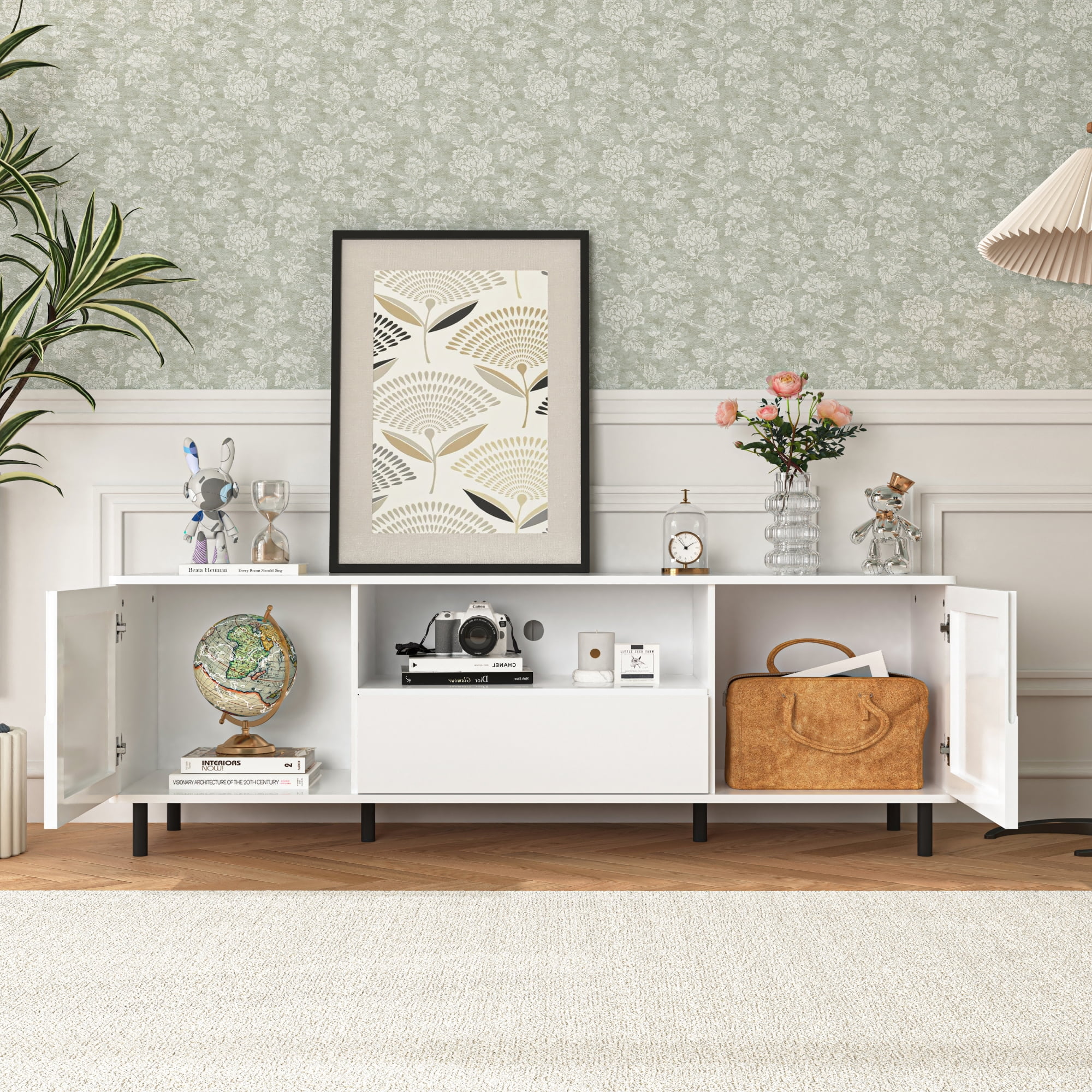 Modern TV Console Table, TV Stand, Entertainment Center with Storage Shelves,TV Cabinet for Living Room, Bedroom,63x15.74x19.68 inch