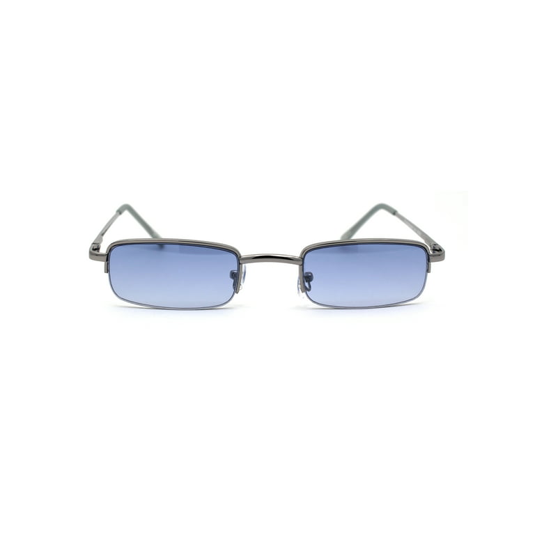 SA106 Mens Half Metal Rim Dad Shade Small Rectangle Sunglasses Silver Blue, Men's, Size: One Size