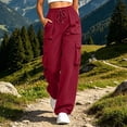 thumbnail image 4 of BUIGTTKLOP Cargo Pants for Women Drawstring High Waisted Outdoor Hiking Pants Wide Leg Loose Fitted Trousers with Pockets, 4 of 6