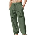 thumbnail image 1 of RXIRUCGD Men's Fashion Drawstring Elastic Waist Solid Color Casual Length Pants, Army Green, Size: L, 1 of 1