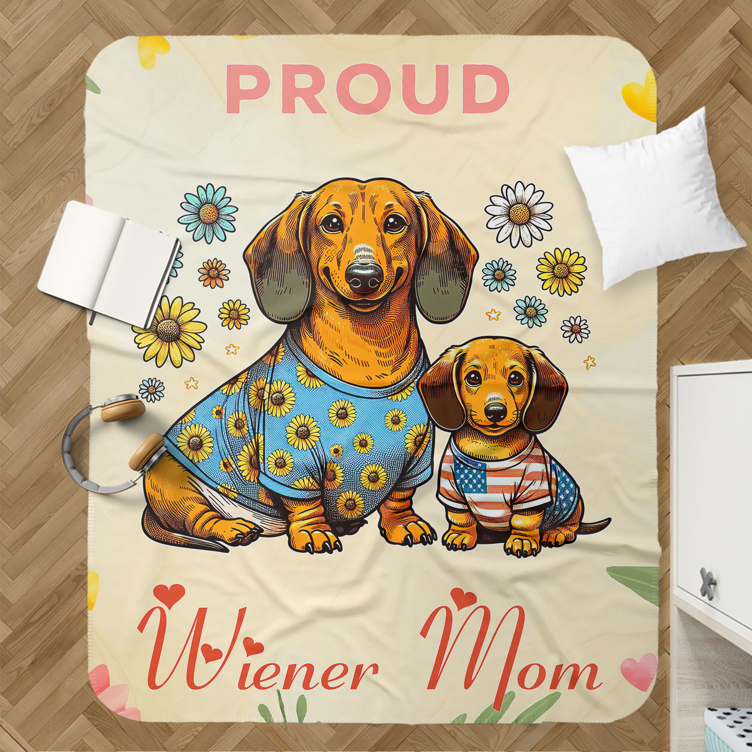Happy Mother's Day Proud Wiener Mom Dachshund Doxie Cozy Sherpa Blanket Wiener Dog Lover Gifts Idea Warm Soft Throw Blanket - 03003