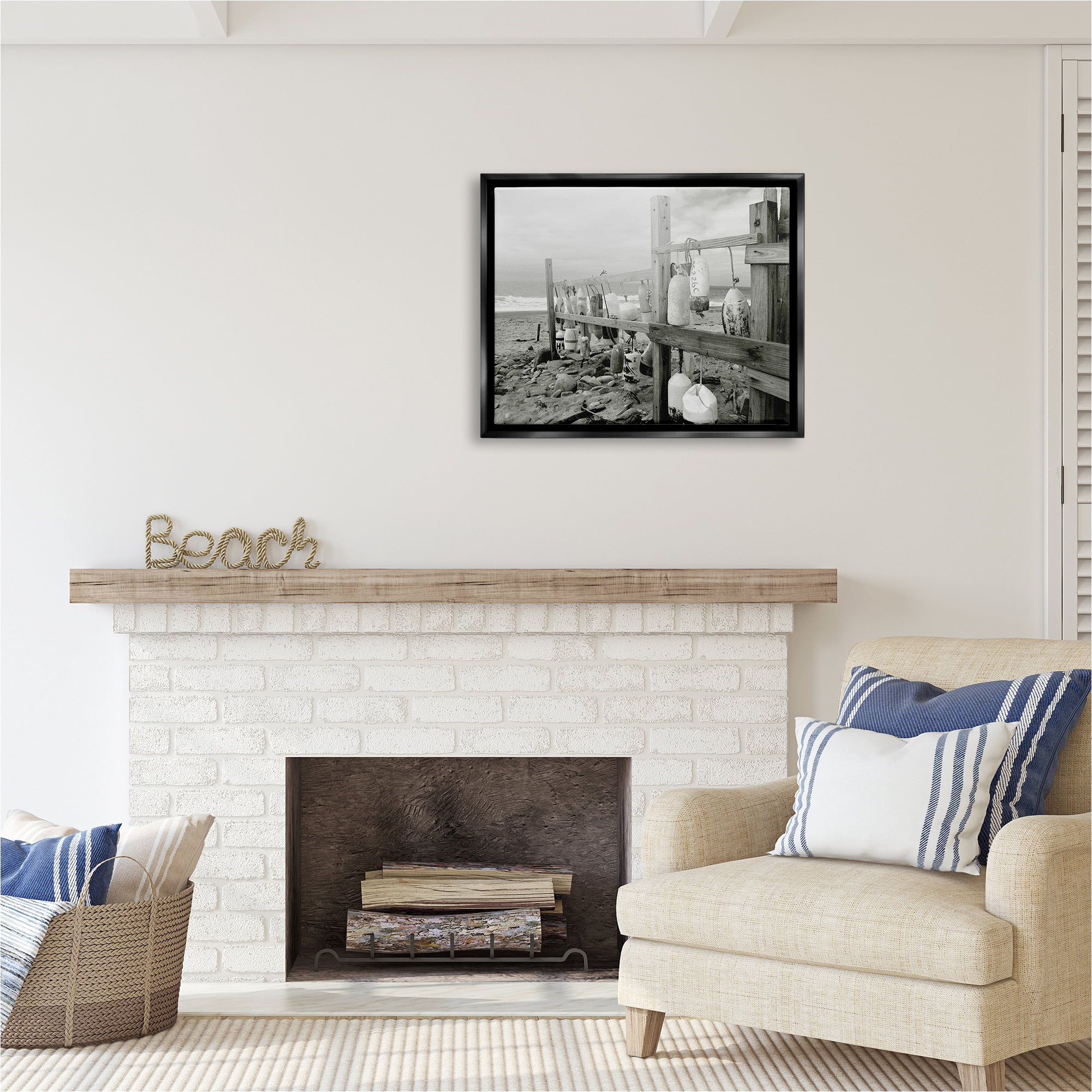 Stupell Industries Nautical Buoys Landscape Landscape Photography Black Floater Framed Canvas Art Print Wall Art, 31 x 25