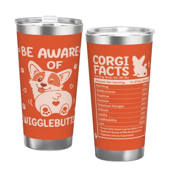 20oz Corgi Facts Wigglebutts Funny Insulated Tumbler with Handle and Straw Travel Cup Car Cup with Double Silver Rim