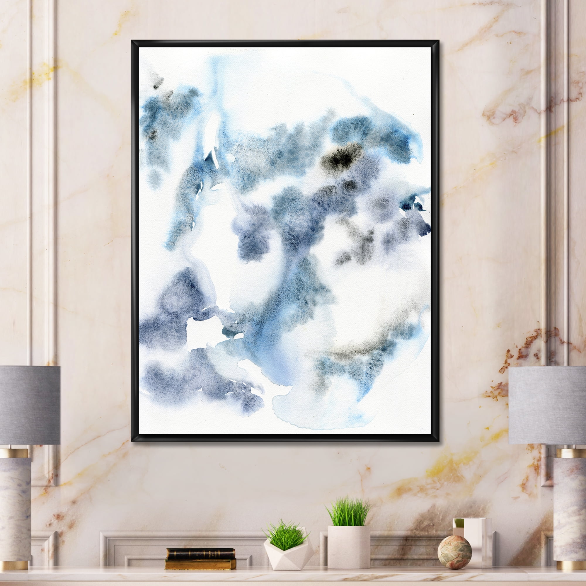 Designart 'Abstract Of Clouds Dark Blue Colored III' Modern Framed Canvas Wall Art Print