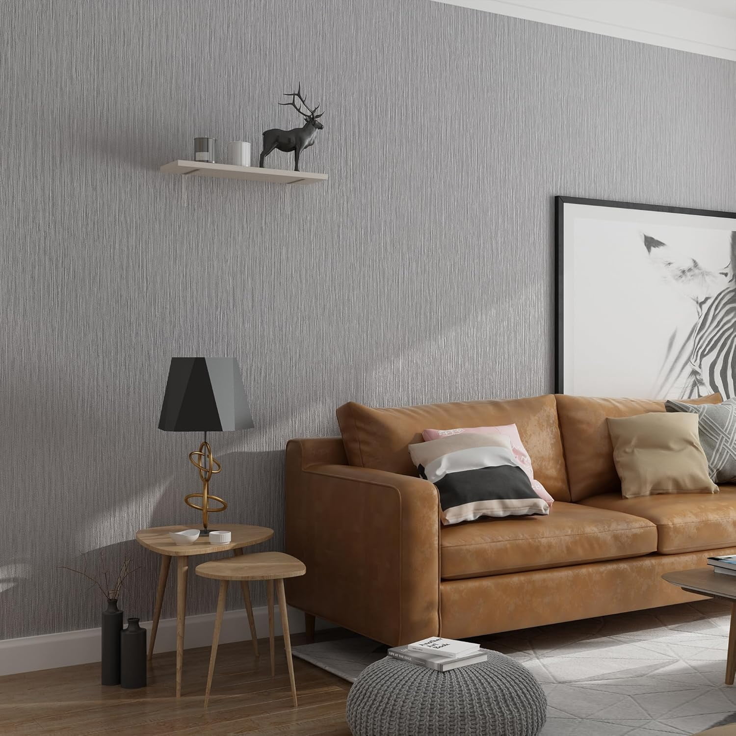 Grasscloth Wallpaper Peel and Stick 20.9in X 393in Fabric Contact Paper Wall Paper Textured Wallpaper Vertical Stripes Look Self-Adhesive Thick Vinyl Embossed (Gray)
