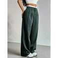 thumbnail image 6 of Women'S Striped Pants Color Block High Waisted Wide Leg Casual Work Office Long Trousers Dark Green L, 6 of 9