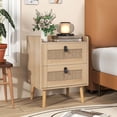 thumbnail image 4 of Costway 1 PCS Modern Nightstand End Bedside Table with 2 Rattan Drawers & Solid Wood Legs Natural, 4 of 10
