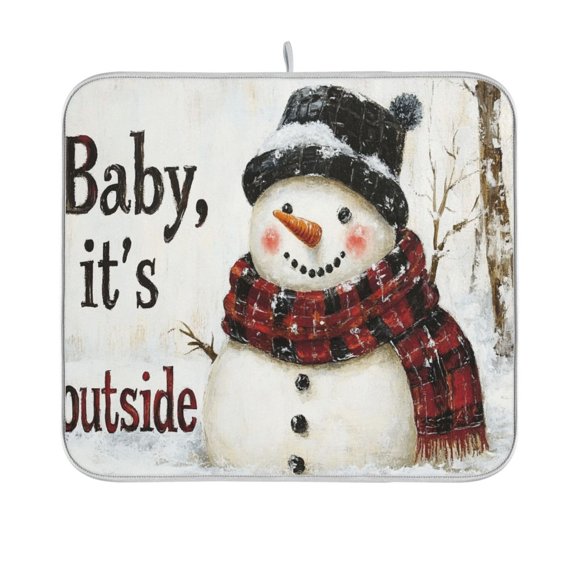 BZSMCE Dish Drying Mat Snowman with The Words Design Drying Mats