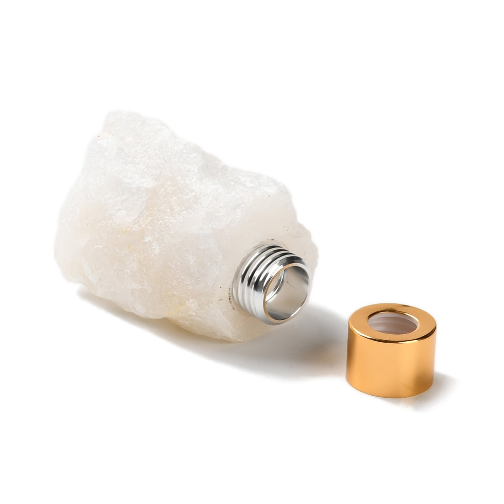 1pc Raw Quartz Perfume Bottle with Plating Plastic Findings Refillable Bottle for Cosmetics Essential Oil Emulsion 5.7~6.4x4.2~6.7x8.6~9.7cm