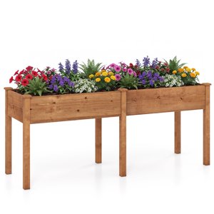 Costway Outdoor Raised Garden Bed, 73x23x30 in with Divider, Brown