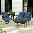 thumbnail image 3 of Aoodor 23" x 26" Patio Chair Cushions Set, Memory Foam Outdoor Deep Seat Cushions (1 Seat, 1 Back, 1 Lumbar Pillow) - Dark Blue Stripe, 3 of 8