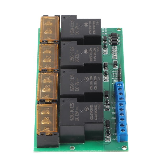 Relay Module, YYG-4 Four Way High Power Optocoupler Isolation MCU Control Panel 130.4x69.0mm with 9.5mm Black Barrier Terminal and Standard 30a Terminal
