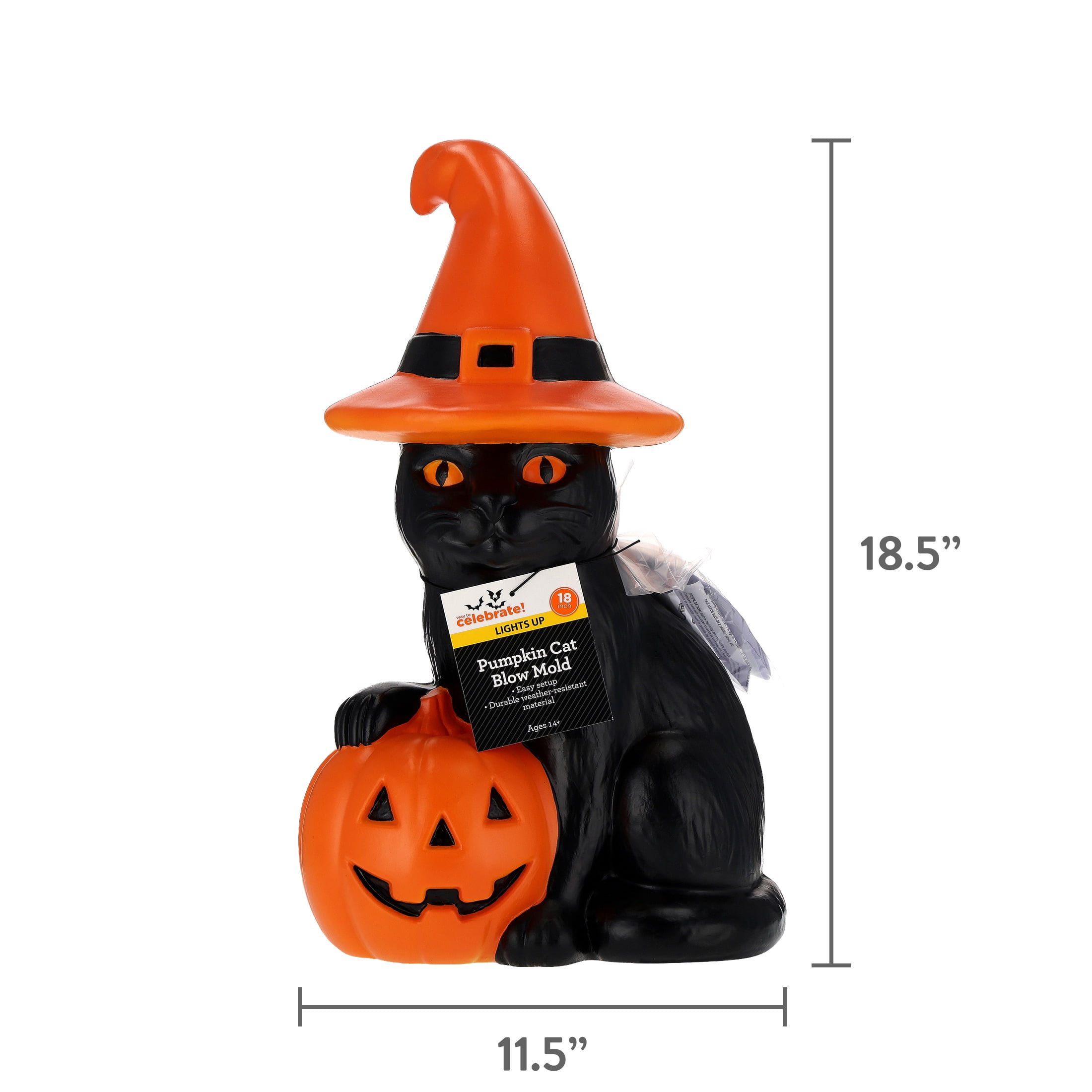 Light-Up Pumpkin Cat Blow Mold Outdoor Decoration, Orange and Black, 18", Halloween by Way To Celebrate
