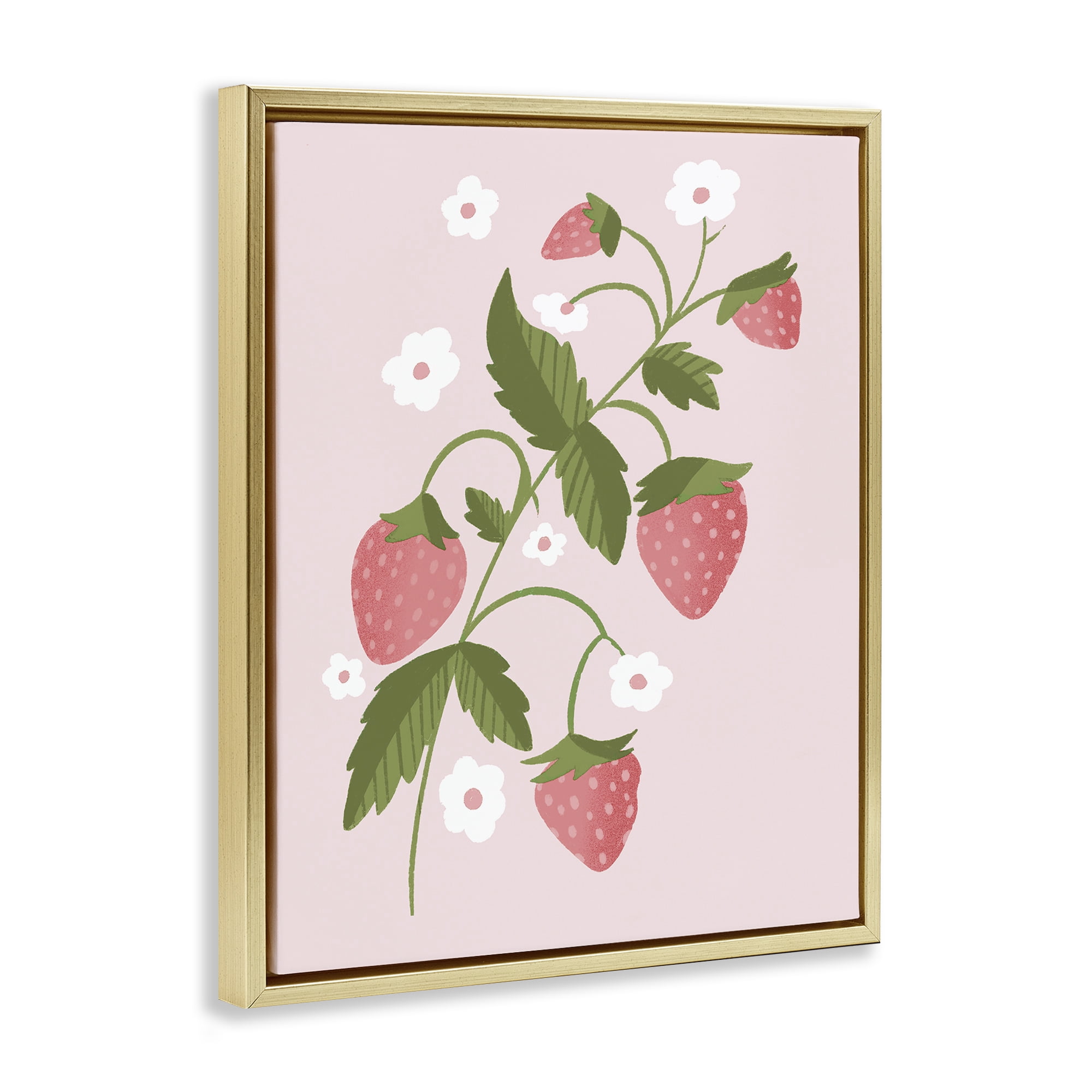 Stupell Industries Pastel Strawberries Branch Gold Framed Floater Canvas Wall Art, design by Paige Sredenschek