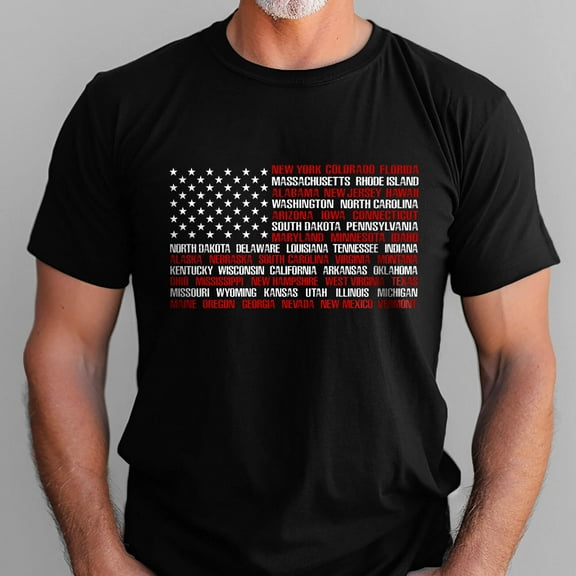 FLAGWIX USA Flag State Names T-shirt Patriotic 4th of July US Independence Day T-Shirt MLN3220TS T-shirt Gift for Dad, Grandpa,...