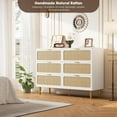 thumbnail image 3 of 6 Drawer Dresser for Bedroom,  Large Double Dresser with Deep Drawers, Rattan Chest of Drawers with Deep Drawers, Large Modern Double Dresser for Closet with Wide Top, Horizontal Wooden Dresser, 3 of 7