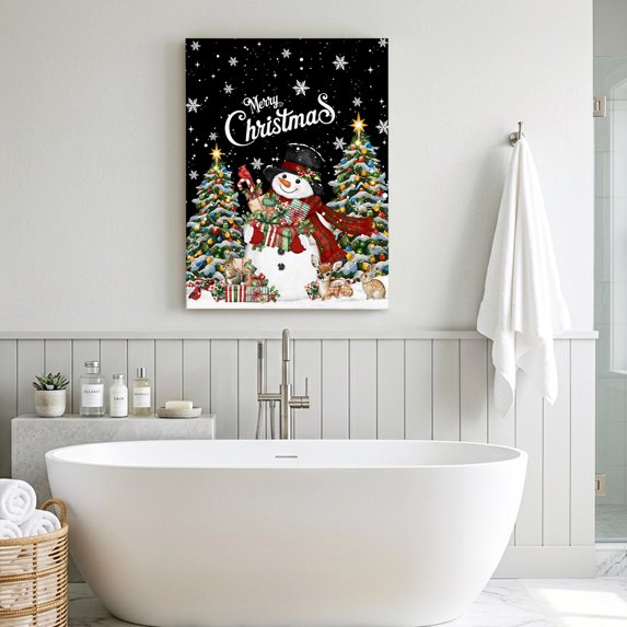 Canvas Wall Art, Black Christmas Snowman Framed Canvas Prints for Living Room Office, Xmas Tree Snowflake Botanical Gallery Wrapped Wall Decor for Home Office, Gifts, 24"x32" Ship Next Day