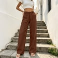 thumbnail image 5 of Women's & Women's Plus Straight Leg Pants, Button Zip Closure Solid Pants with Side Pockets, Lounge Business Casual Office Wear | VerBelle,Wine S, 5 of 7