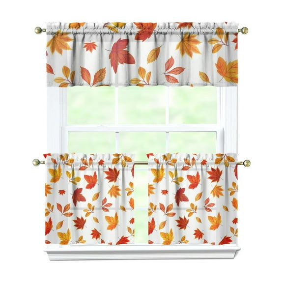 Rod Pocket Kitchen Curtain Set 3-Piece, 27.5x36 Inch Valance & Tier Drapes, Polyester Pongee Cafe Curtains for Living Room, Bathroom, Farmhouse Rustic Country Window Treatments.
