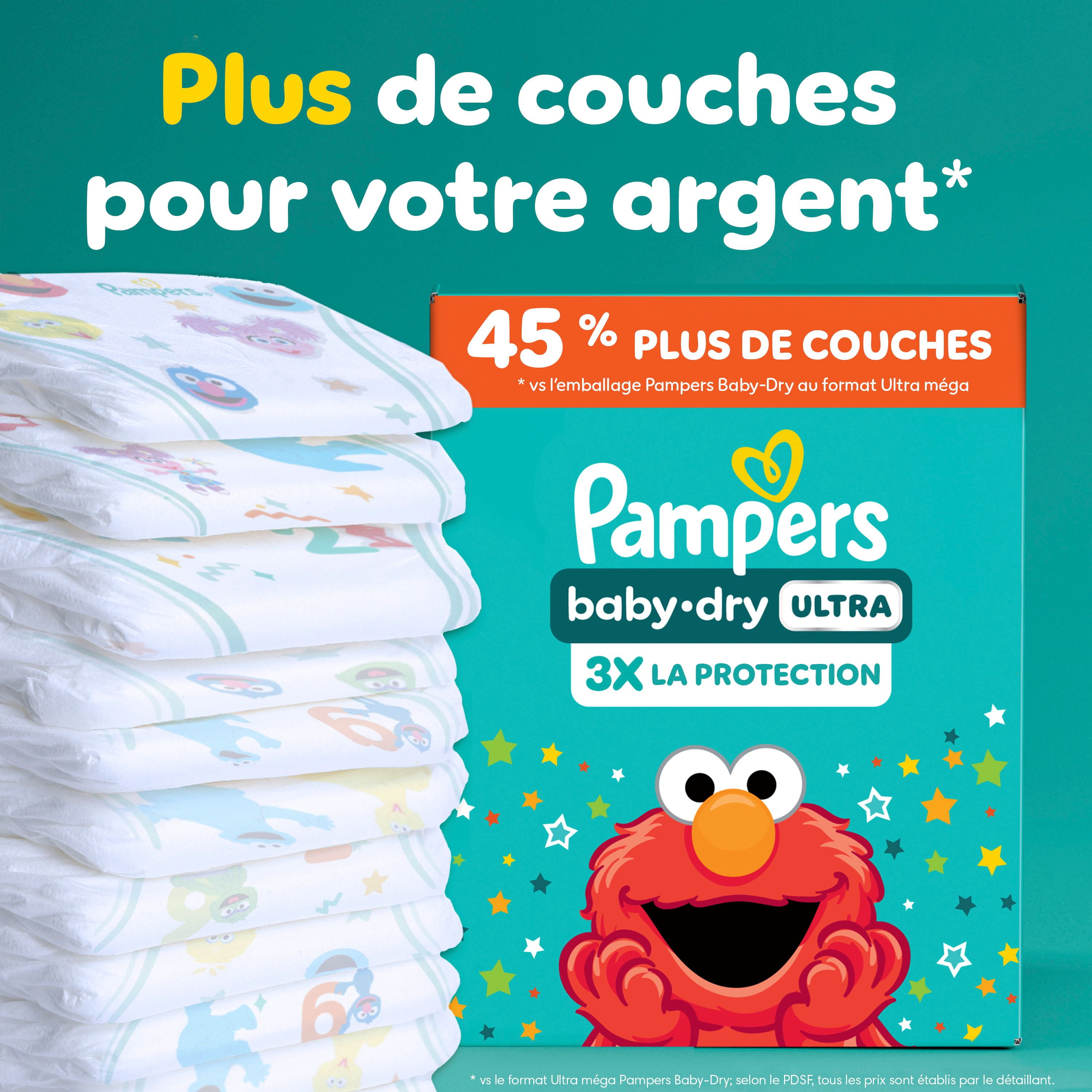 Pampers Baby Dry Ultra Diapers, Mega XL Diapers, Size 6 (23-44 lbs), 72 CT, Absorbent Disposable Diapers