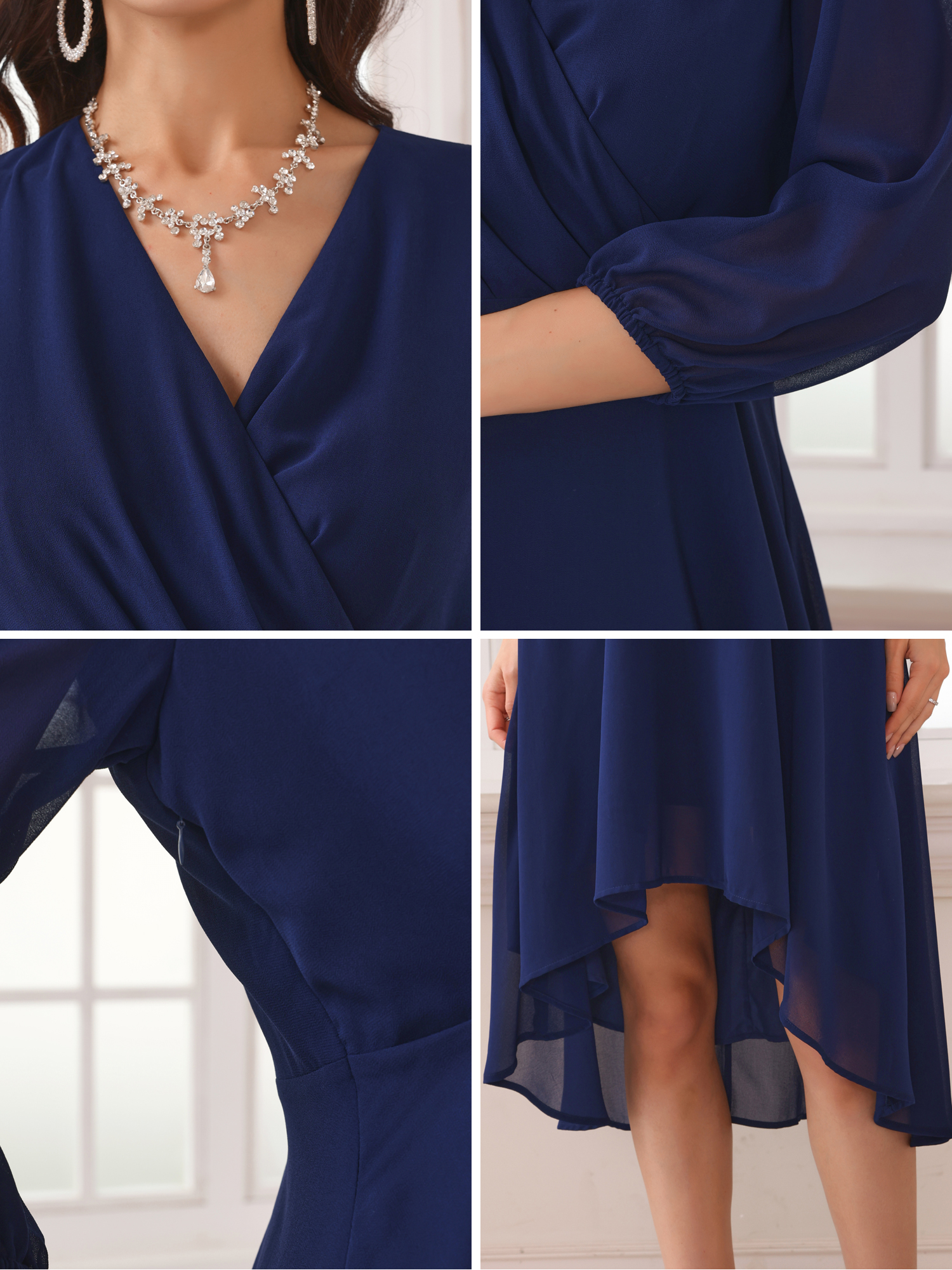 DARING DIVA Chiffon V-Neck Midi Cocktail Dress XL Navy Blue
