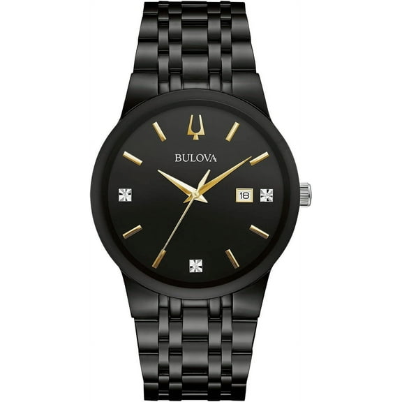 Bulova Men's Modern Black Stainless Steel Diamond Accent Watch - 98D166