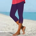 thumbnail image 2 of Olyvenn Women Capri Leggings Summer 2025 Comfy Stretchy Leggings High Waist Slim Fit Workout Running Tights Cut-Out Leg Capris Purple XL, 2 of 5
