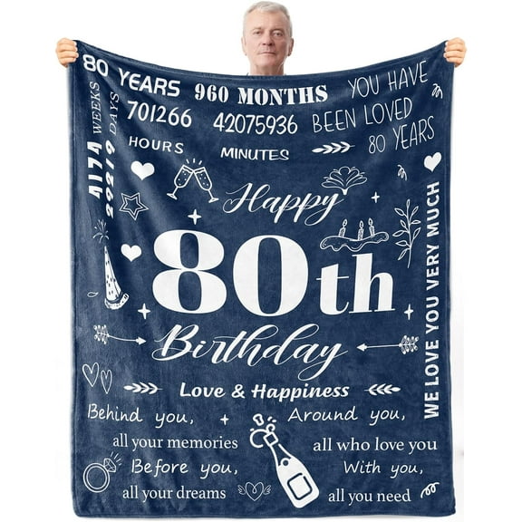 LHSHID 80 Years Old Happy Birthday Blanket Birthday Gifts Ideas for Dad Husband Grandpa Soft Blanket 30"x40"