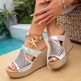 thumbnail image 4 of Xucatan Women's Crochet Wedge Slide Sandals, Round Toe Open Toe Platform Slippers with Padded Footbed, Boho Knit Upper Chunky Heel Casual Summer Shoes, Versatile Solid Color Gift, 4 of 9