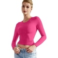 thumbnail image 1 of Women Double Lined Fitted Basic T Shirts Crew Neck Long Sleeve Crop Top, 1 of 6