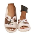 thumbnail image 3 of Fuzzy Slippers For Women Slippers Fuzzy Comfortable Shoes Cute Cat Print Open Toe Flat Slides Cozy Fall Winter Home Footwear Warm Cozy Winter House Slippers Bedroom Indoor House Shoes, 3 of 7