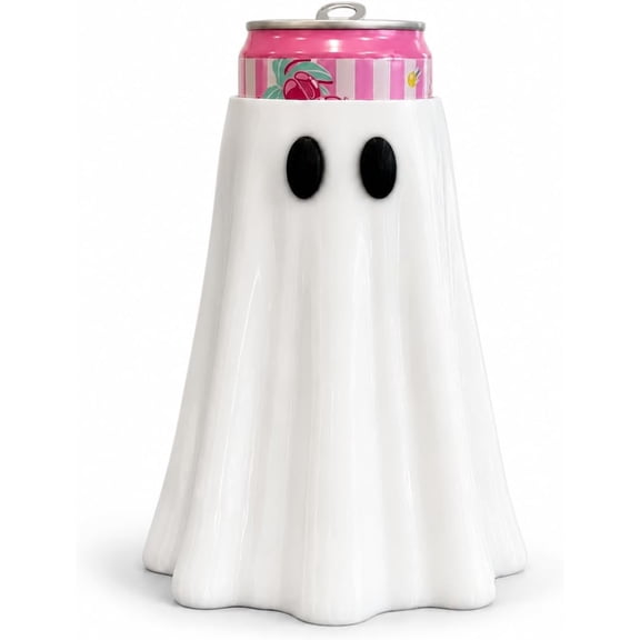 Halloween Ghost Can Holder, Cute 3D Printed Ghost Can Cooler Sleeve for Slim Cans, Reusable Beverage Holder for Energy Drinks, Hard Seltzer and Sparkling Water