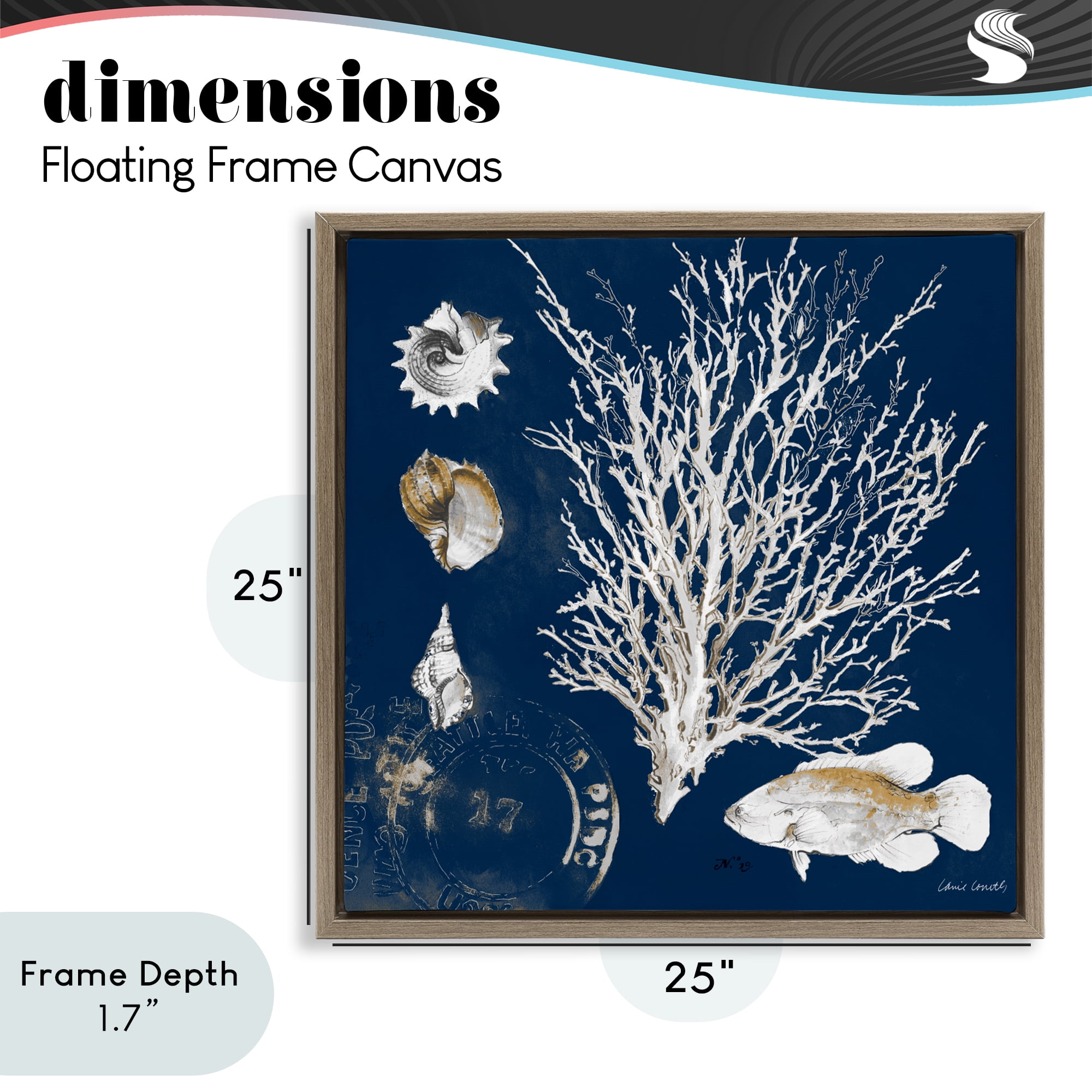 Stupell Industries Coral Medley on Navy Brown Framed Floater Canvas Wall Art, design by Lanie Loreth