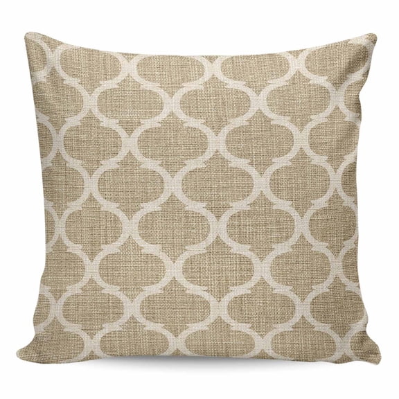 Throw Pillow Covers 24x24 Inch, Khaki Moroccan Decorative Pillow Cases for Couch Sofa Bed, Boho Retro Country Abstract Geometric Grid Cotton Linen Square Home Decor Pillowcases with Hidden Zipper